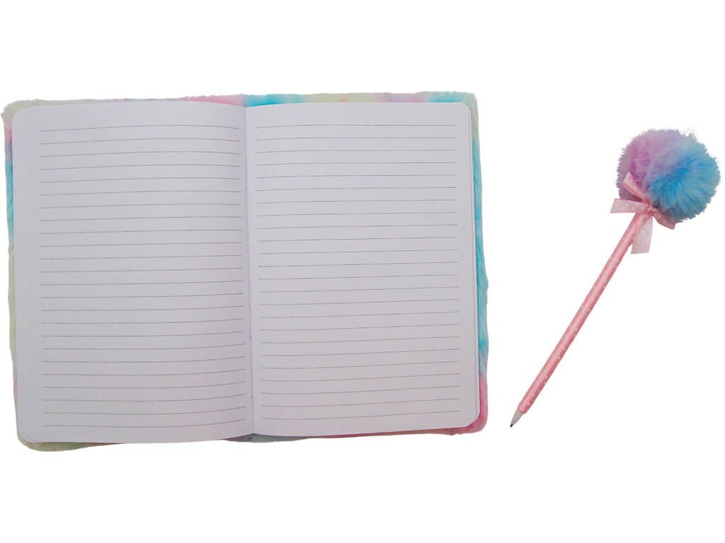 Pack Carnet Peluche A5 Chat Rose avec 80 Pages et Stylo Bleu avec Pompon de 22 cm