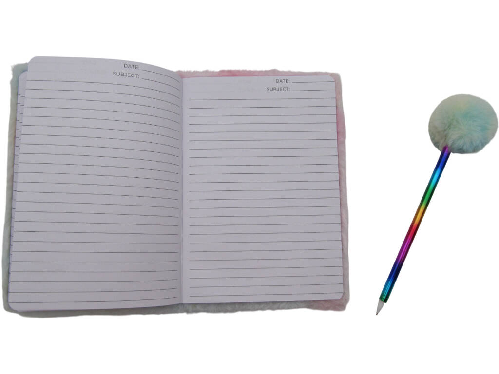 Carnet Peluche Squeezy A5 Donut Licorne Blanche avec 80 Pages et Stylo Bleu Pompon de 21 cm