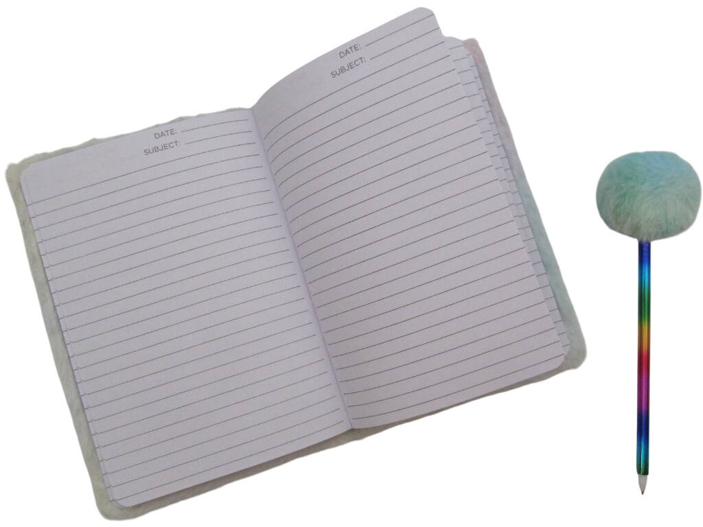 Carnet Peluche Squeezy A5 Donut Licorne Blanche avec 80 Pages et Stylo Bleu Pompon de 21 cm