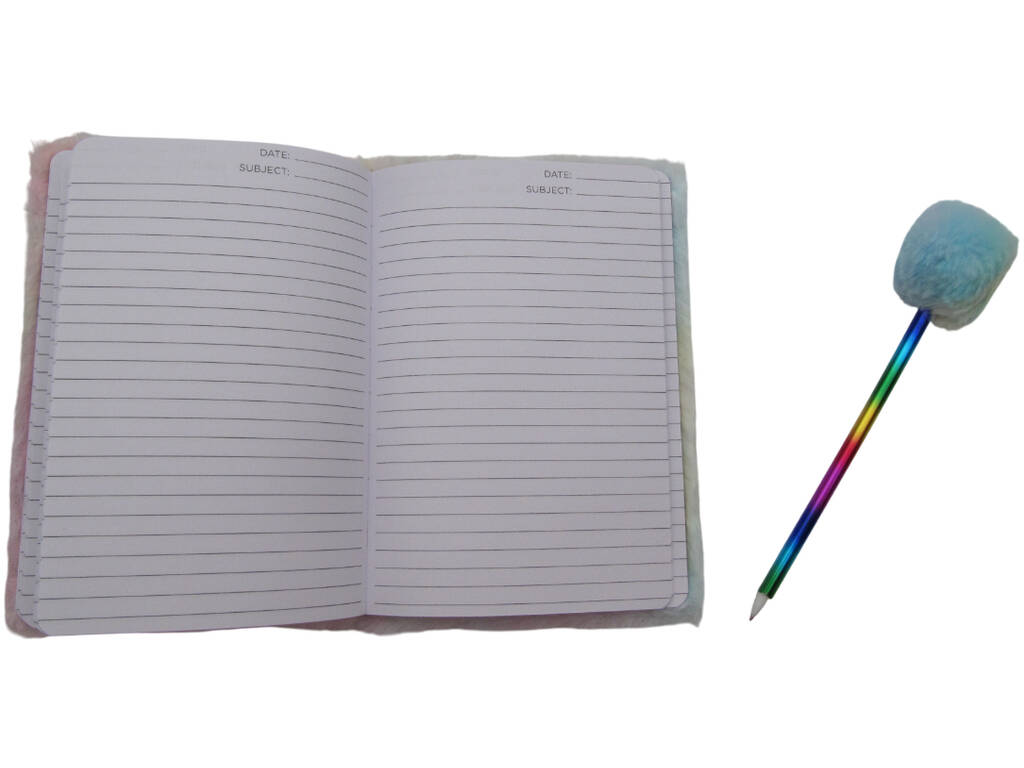 Carnet Peluche Squeezy A5 Licorne Corne Bleue avec 80 Pages et Stylo Bleu Pompon de 21 cm