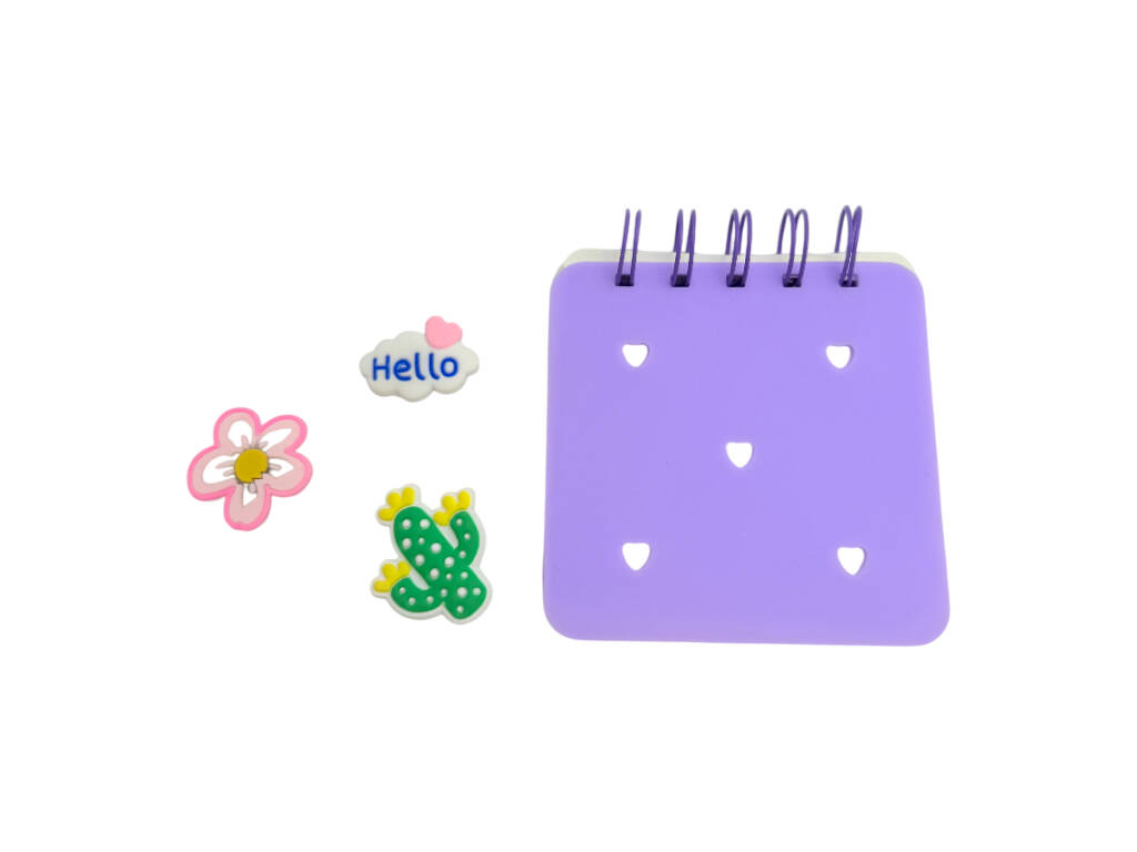 Carnet A7 violet perforé avec 50 pages et 3 épingles décoratives