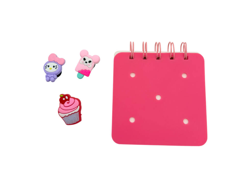 Carnet A7 fuchsia perforé avec 50 pages et 3 épingles décoratives