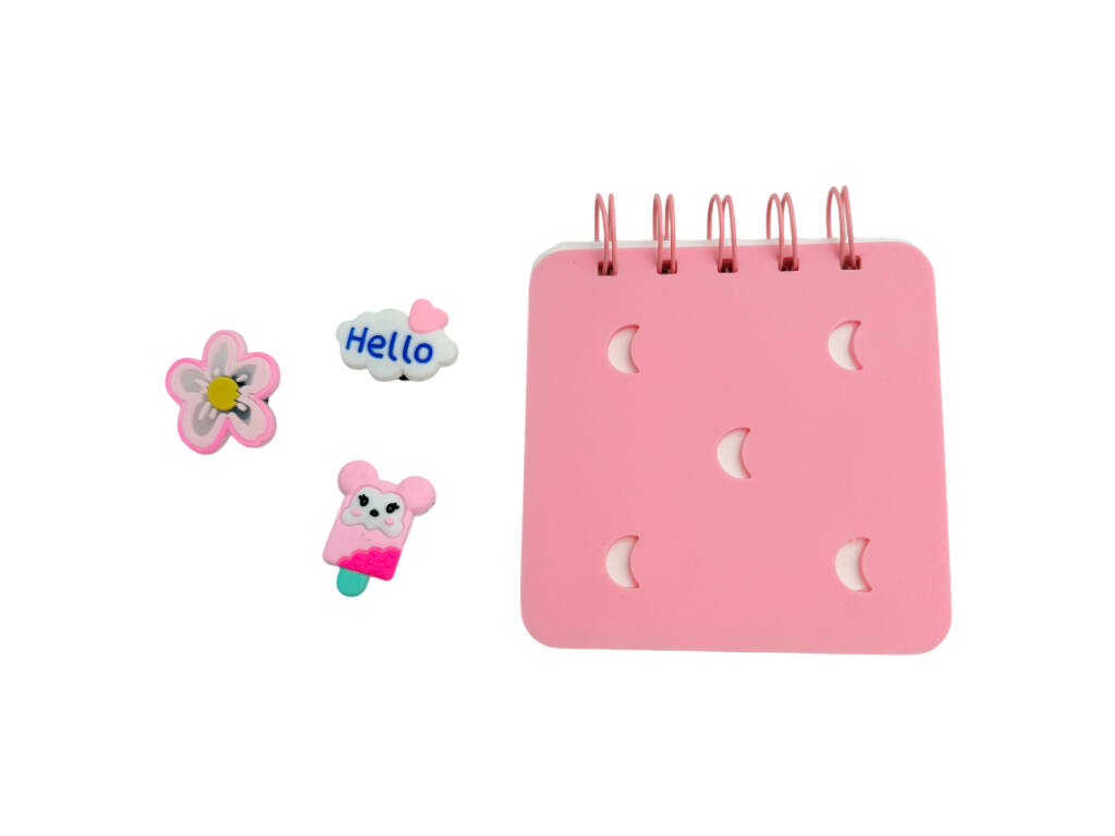 Carnet A7 rose perforé avec 50 pages et 3 épingles décoratives
