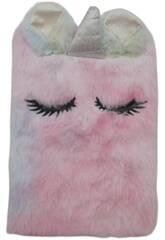 Carnet peluche A5 licorne multicolore avec 80 pages
