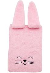 Carnet peluche A5 lapin rose avec 80 pages et intercalaire