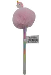Caneta Multicolor com Pompom e Unicórnio de 19 cm