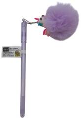 Stylo  bille bleu avec porte-cls  pompon 17.5cm