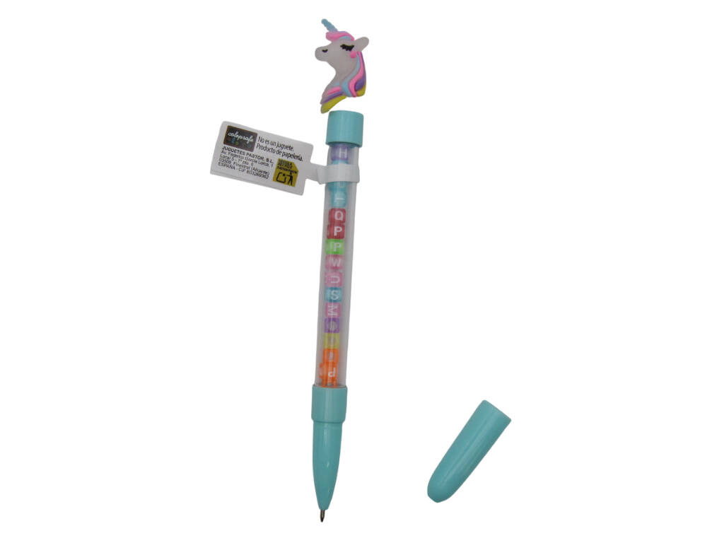 Stylo à bille bleu avec licorne et perles avec lettres 19,5 cm