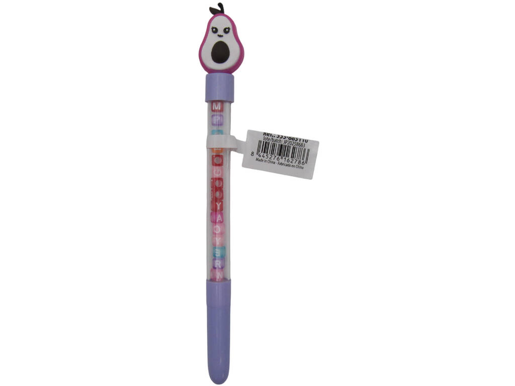 Stylo à bille bleu avec avocat et perles avec lettres 19,5 cm