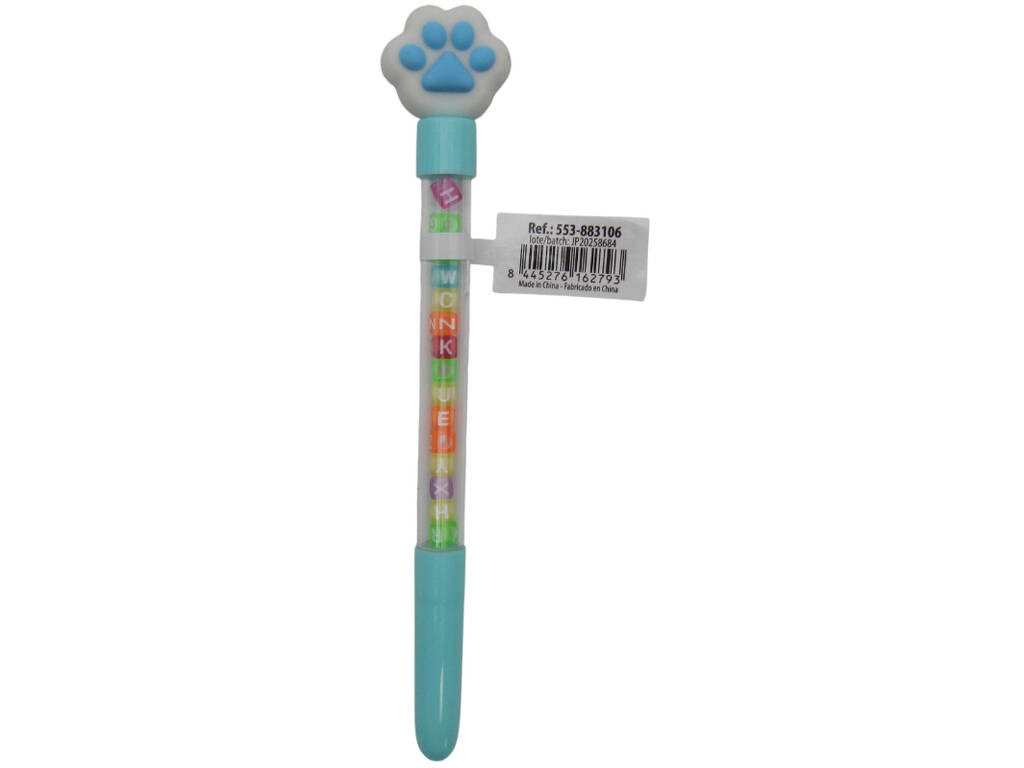 Stylo à bille bleu avec empreinte digitale et perles avec lettrage 18,5 cm