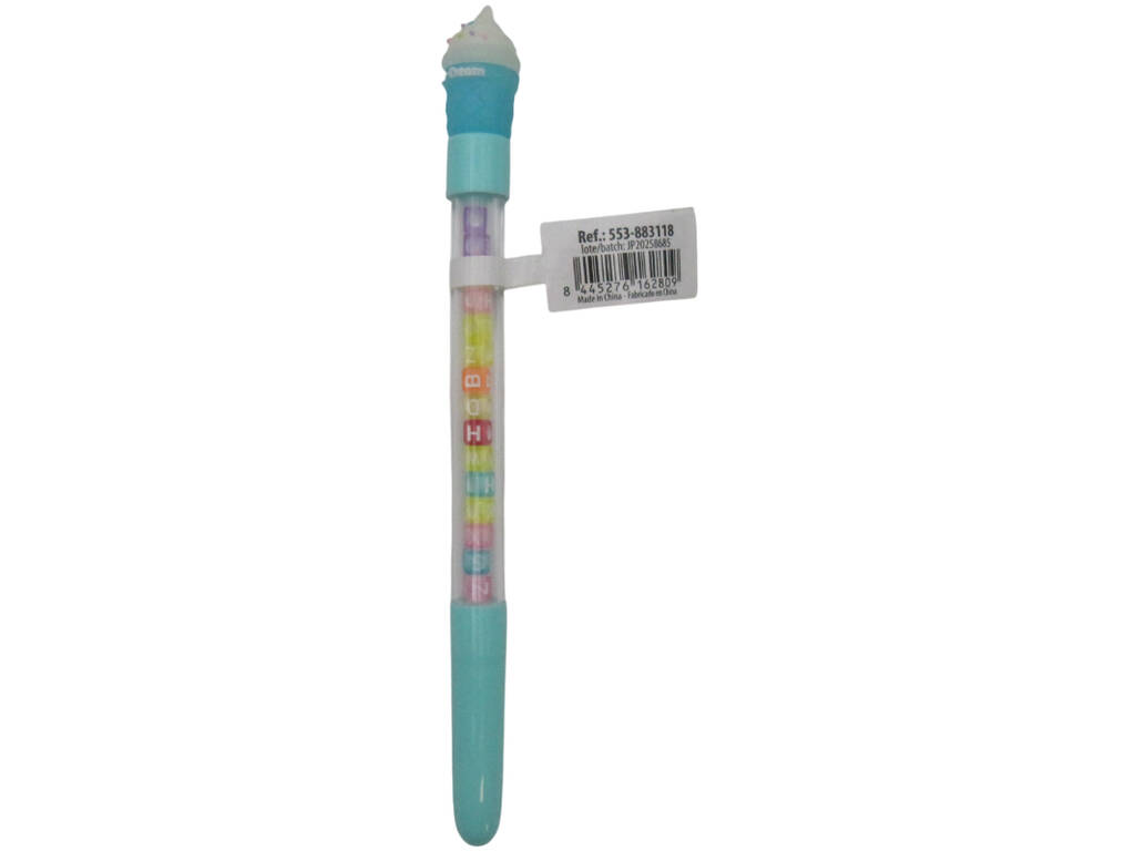 Caneta Azul com Gelado e Contas com Letras de 19 cm