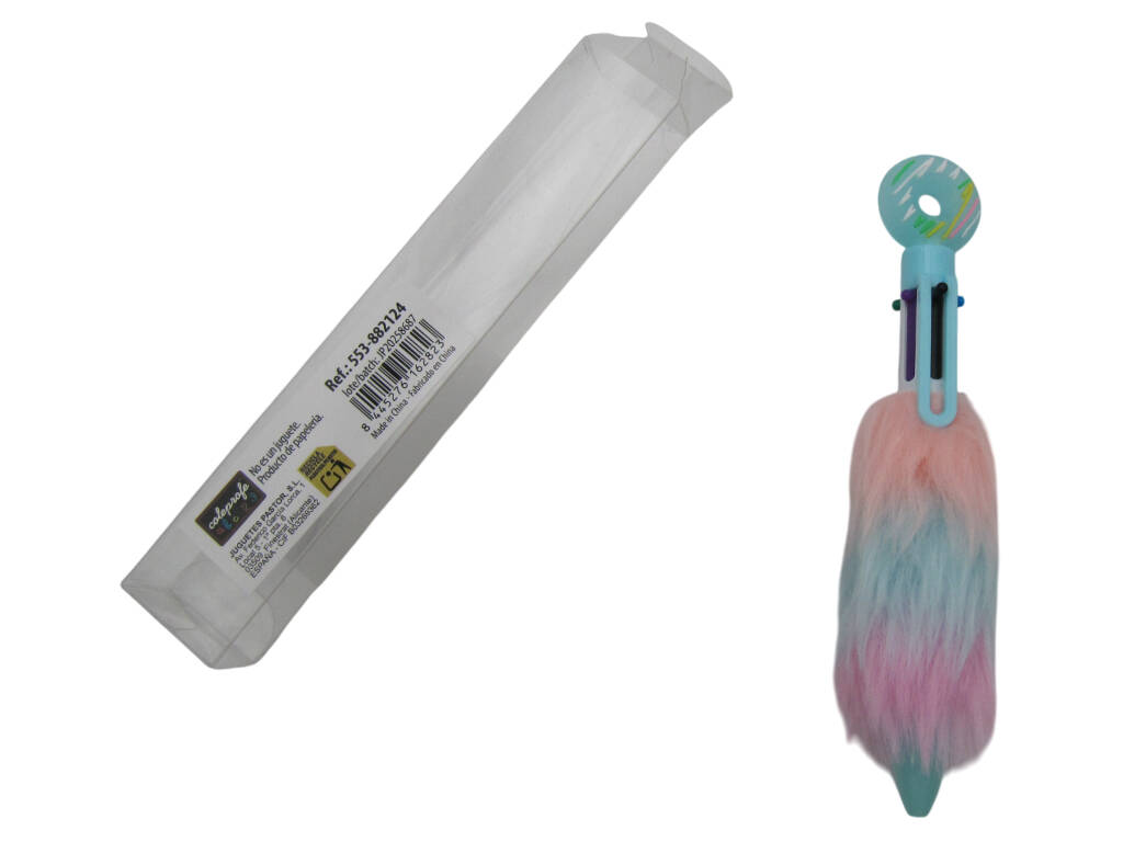 Stylo à bille 6 couleurs avec beignet et fourrure 16,5cm