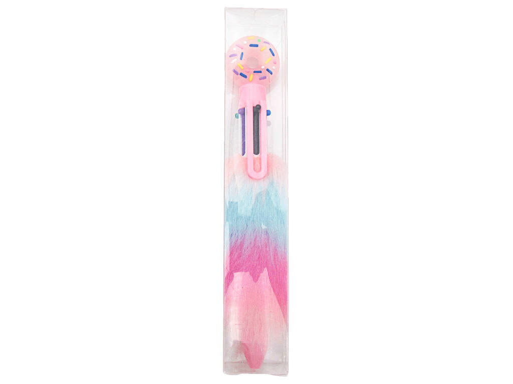 Stylo à bille 6 couleurs avec beignet et fourrure 16,5cm