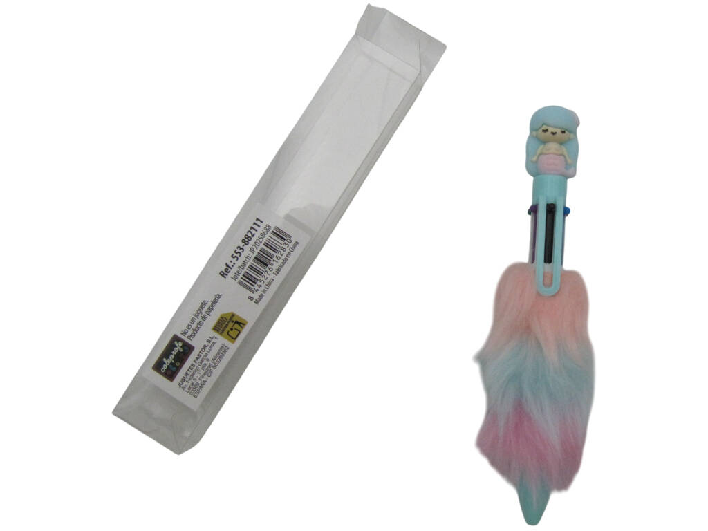 Caneta 6 Cores com Sereia e Pelinho de 16,5 cm