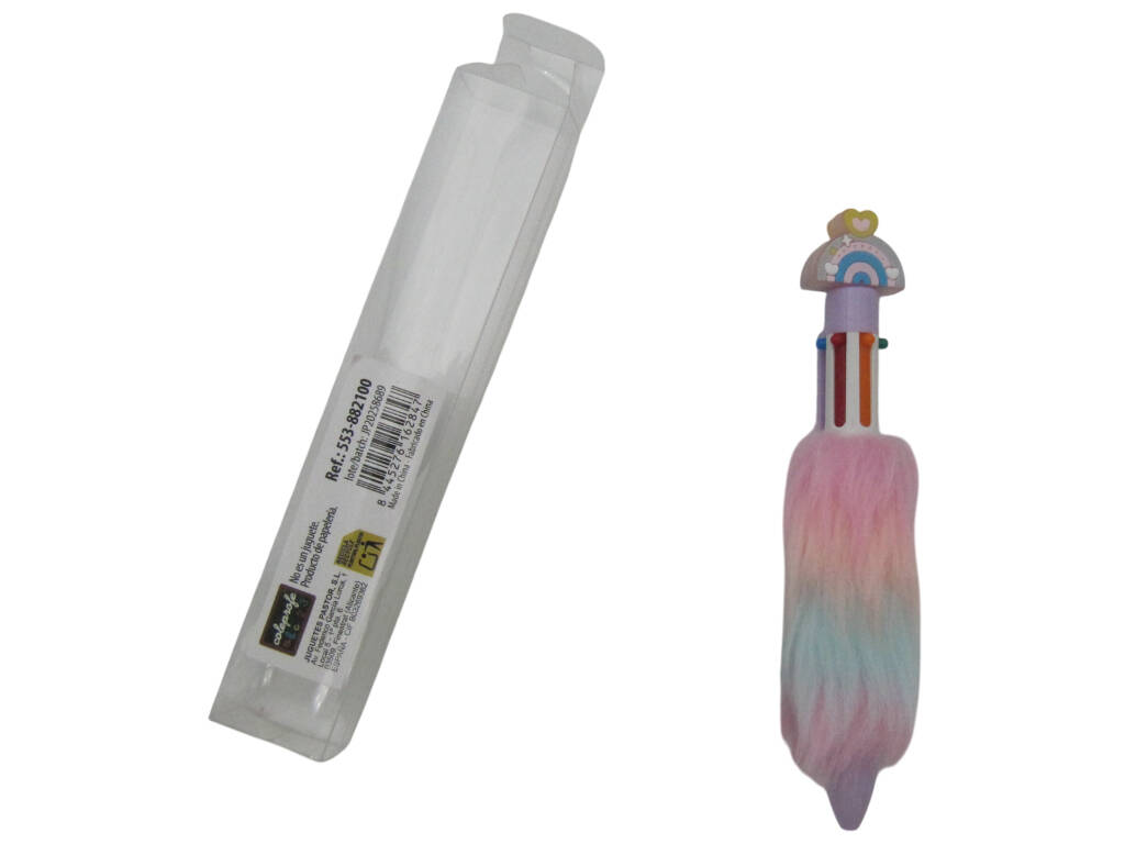 Stylo à bille 6 couleurs avec arc-en-ciel et fourrure 15,5cm
