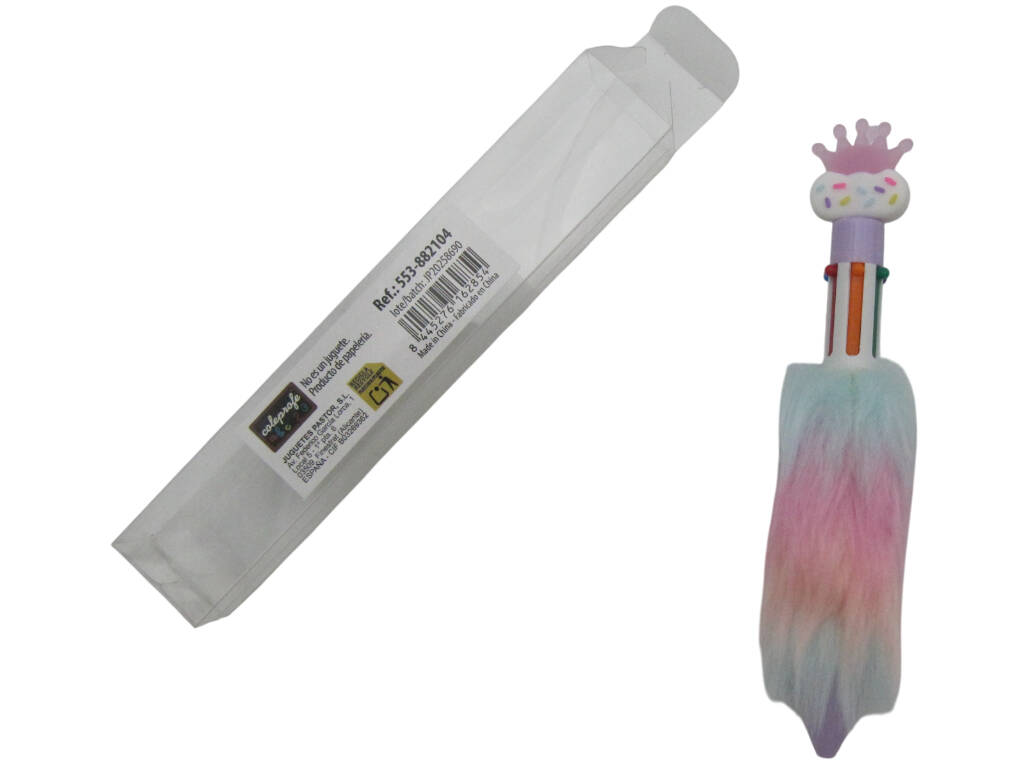 Stylo à bille 6 couleurs avec couronne et fourrure 16,5cm