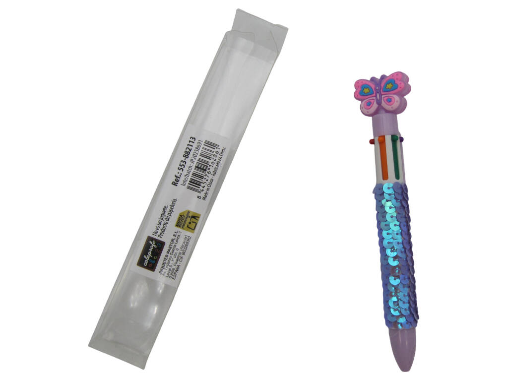 Stylo à bille 6 couleurs avec papillon 16 cm