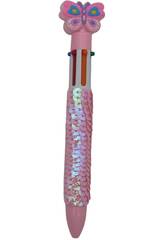 Caneta 6 Cores com Borboleta de 16 cm