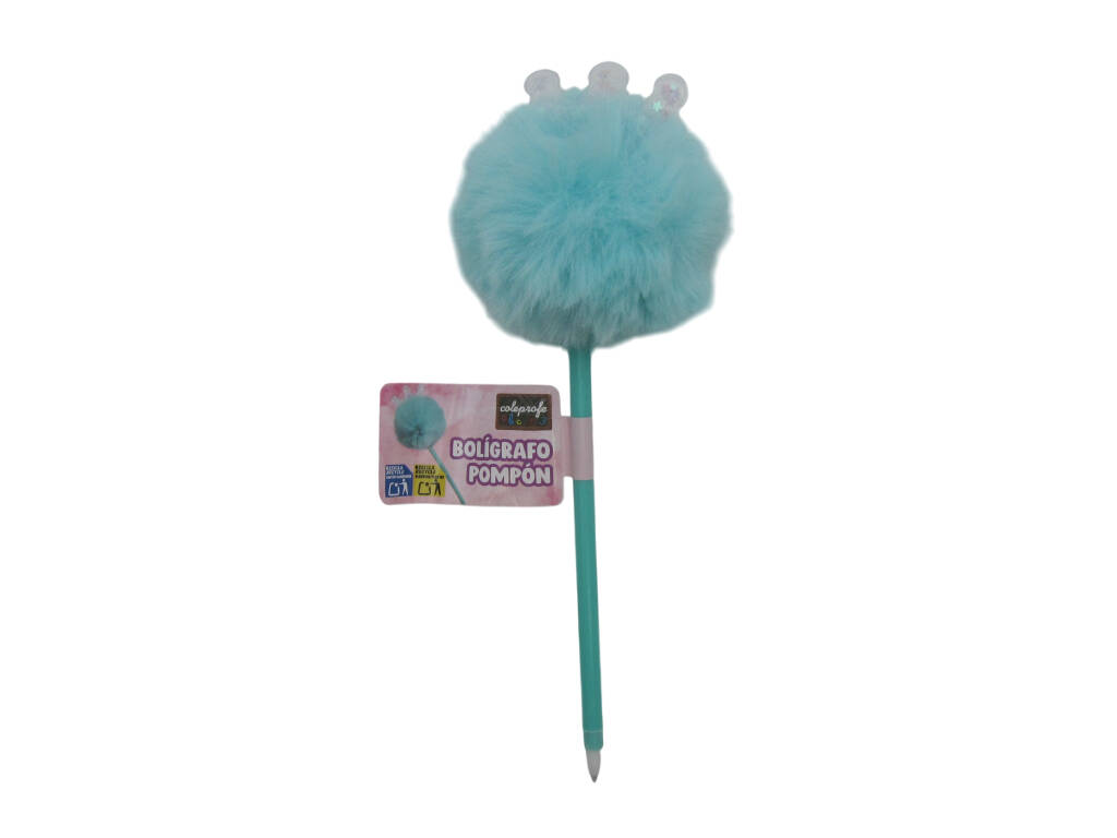 Stylo à bille noir avec pompon et couronne 22 cm