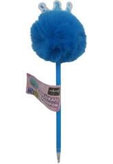 Stylo  bille noir avec pompon et couronne 22 cm
