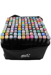 Conjunto 120 Marcadores de Cores Diferentes com 2 Pontas de 3 e 6,5 mm em Bolsa com Asa