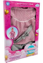 Conjunto de Moda para Boneca Bebé Rosa e Cinzento