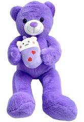 Peluche ours violet avec verre de 60 cm