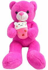 Peluche ours rose foncé avec verre de 60 cm