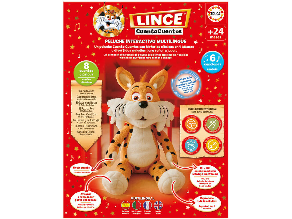 Lynx conteur interactif multilingue en peluche
