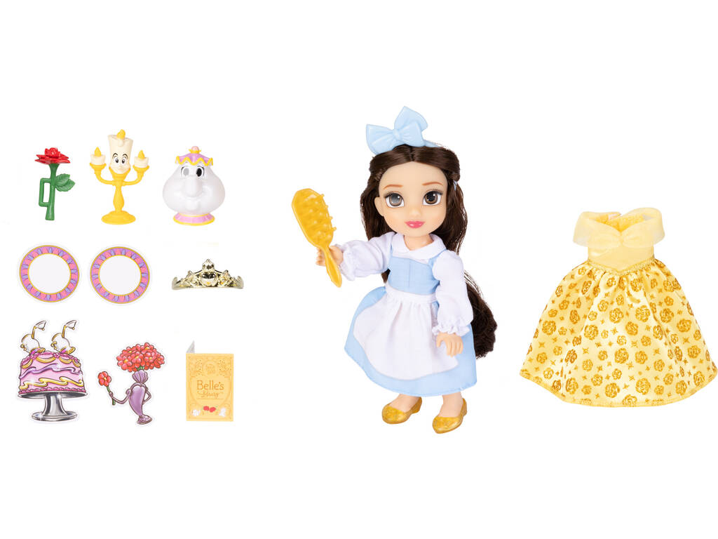 Disney Princess Boneca Bela de 15 cm com Mrs. Potts e Lumiere