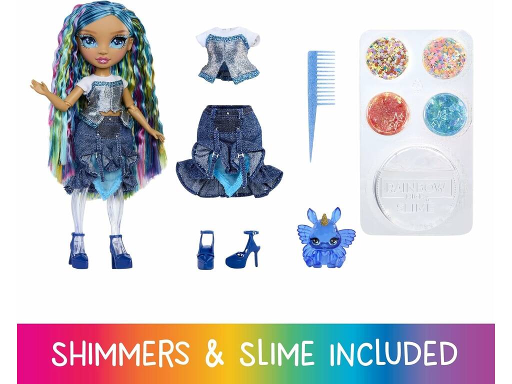 Rainbow High Shimmers Muñeca Skyler Bradshaw con Slime y Mascota