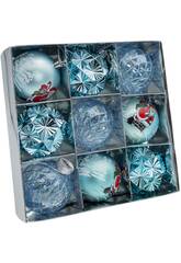 Enfeite Natalício Caixa com 9 Bolas Ornamentais Variadas Azuis de 8 cm