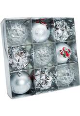 Décoration de Noël Boîte de 9 boules décoratives argentées assorties de 8 cm