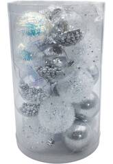 Décoration de Noël Boîte de 25 boules de Noël argentées de 6 cm