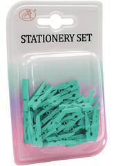Set de papeterie Mini pinces en bois turquoise