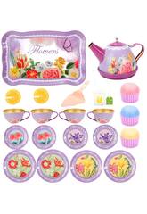 Service à thé motif floral violet