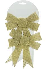 Enfeite Natalício Conjunto 2 Laços Dourados de 16x14 cm
