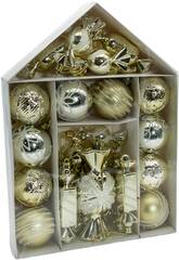 Décoration de Noël Boîte contenant 26 décorations dorées assorties de 6 cm