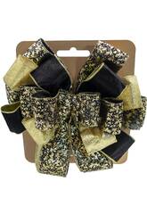 Enfeite Natalício Laço Natalício Preto e Dourado de 30x30 cm