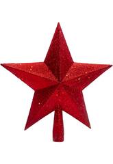 Enfeite Natalício Estrela para Árvore Vermelha com Brilho de 23 cm