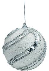 Ornamento Natalício Bola Branca com Ornamentos Prateados de 10 cm