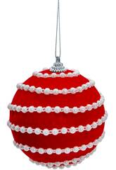 Décoration de Noël boule rouge en velours avec perles blanches, 10 cm
