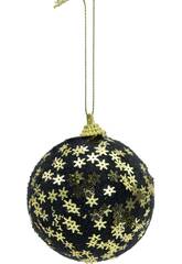 Décoration de Noël boule noire avec étoiles dorées de 8 cm