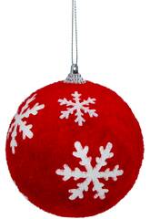 Ornamento Natalício Bola Vermelha de Veludo com Flocos Brancos de 10 cm