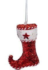 Décoration de Noël Bottine de Noël rouge brillant de 12 x 10 cm