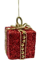 Décoration de Noël Boîte cadeau rouge brillante avec nœud doré de 8 cm