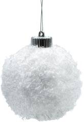 Ornamento Natalício Bola Branca Peluda de 10 cm