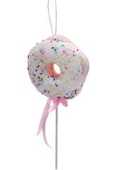 Enfeite Natalício Donut Rosa com Pau de 27x11 cm