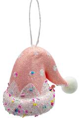 Enfeite Natalício Gorro de Pai Natal Rosa com Confetes de 10x13 cm