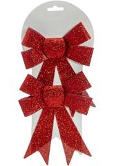 Décoration de Noël, lot de 2 nœuds rouges de 16 x 14 cm